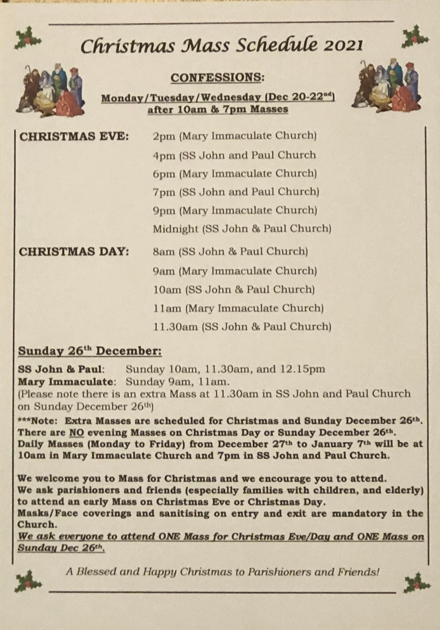 Mass Schedule for Christmas 2021 - St Senan's Parish, Shannon